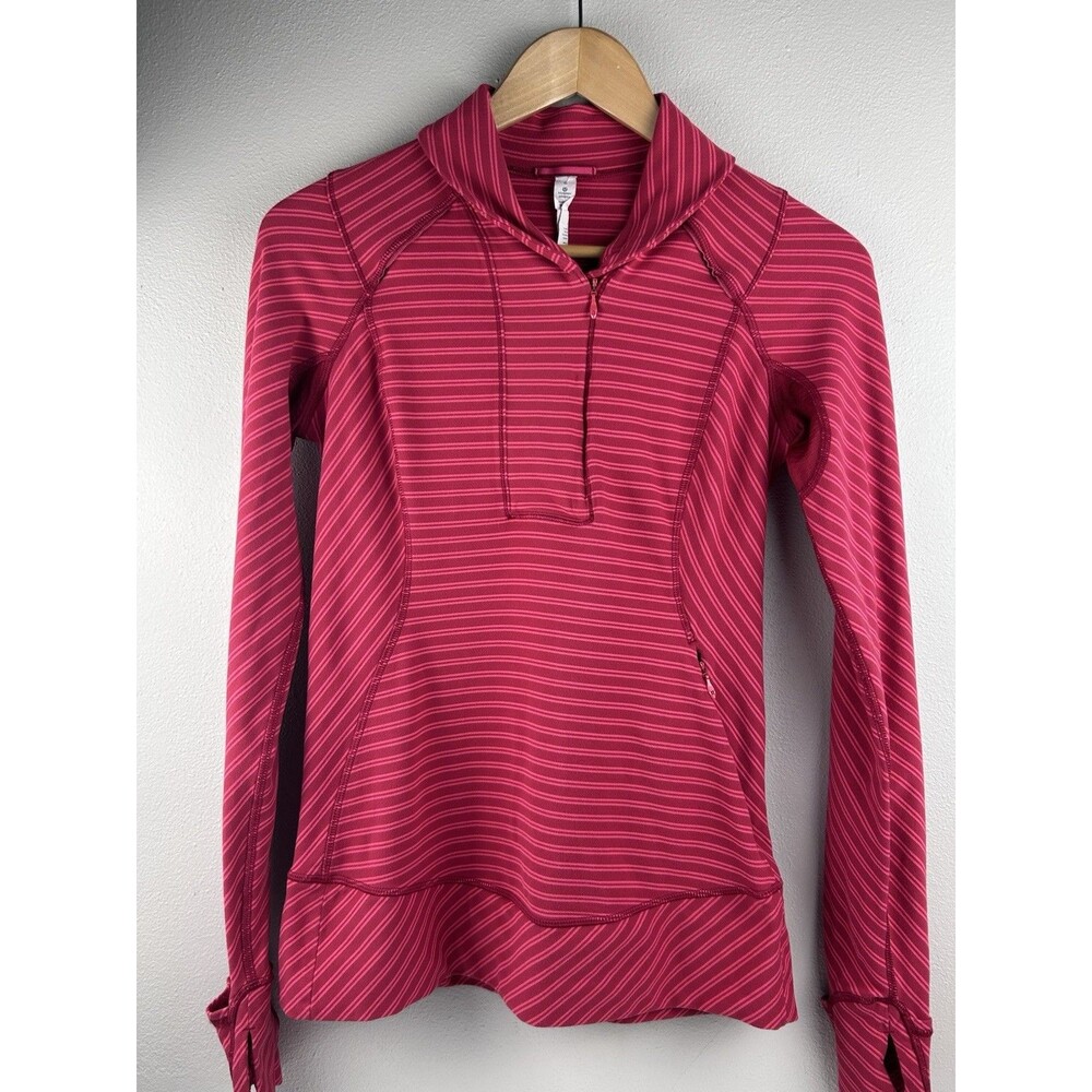 Lululemon Think Fast 1/4 Zip Striped Boom Cranberry & Pink Pullover Size 6